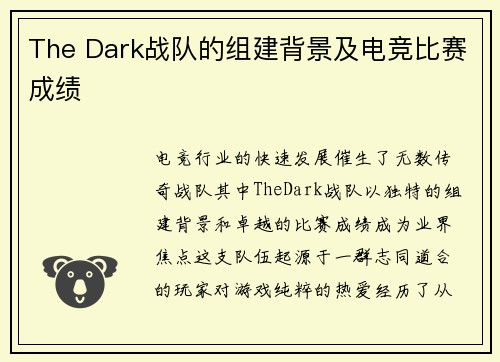 The Dark战队的组建背景及电竞比赛成绩